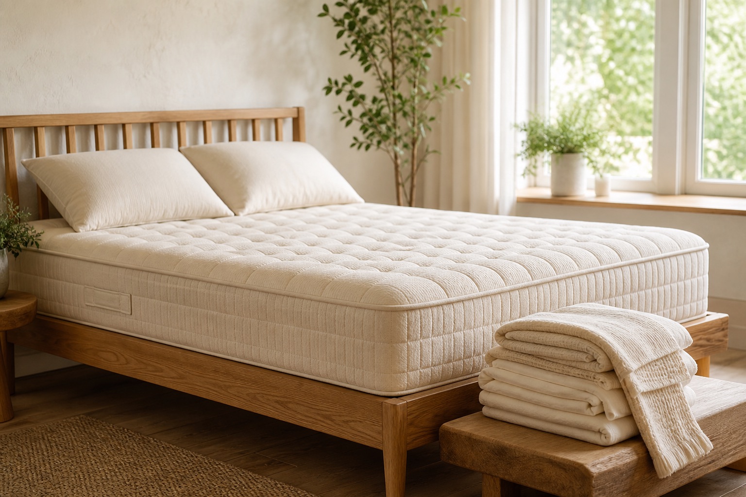 Huxberry mattress in a bright natural bedroom
